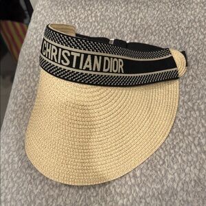 Dior Straw Visor with Black Christian Dior Logo Band